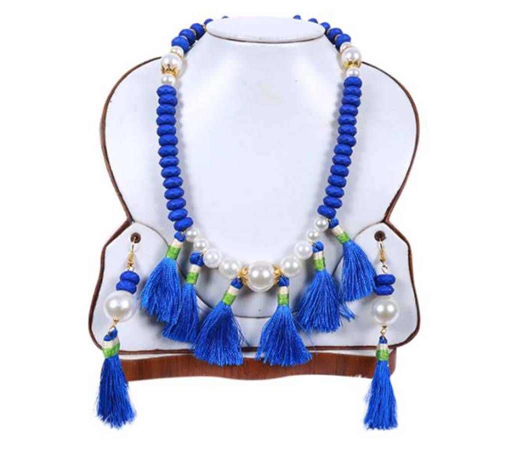 Blue Tassel necklace with Earrings 