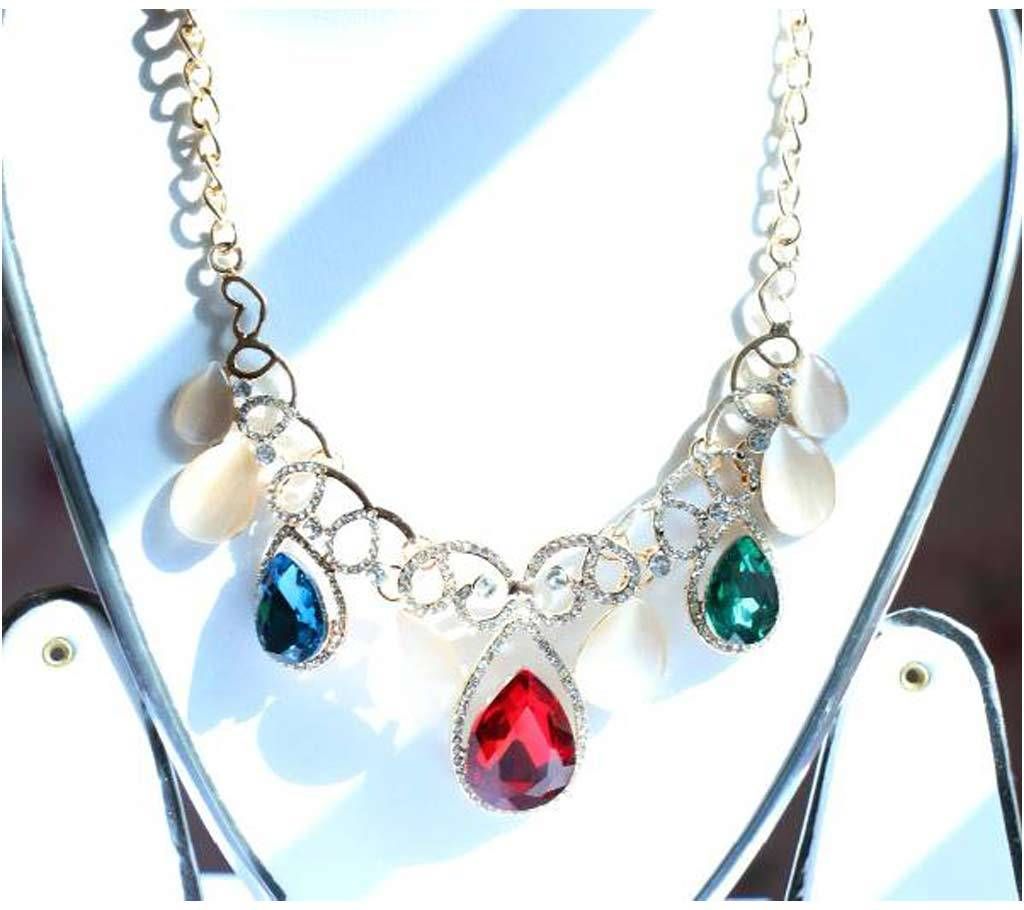 Multcolor Stone Designer Flower Shape Necklace