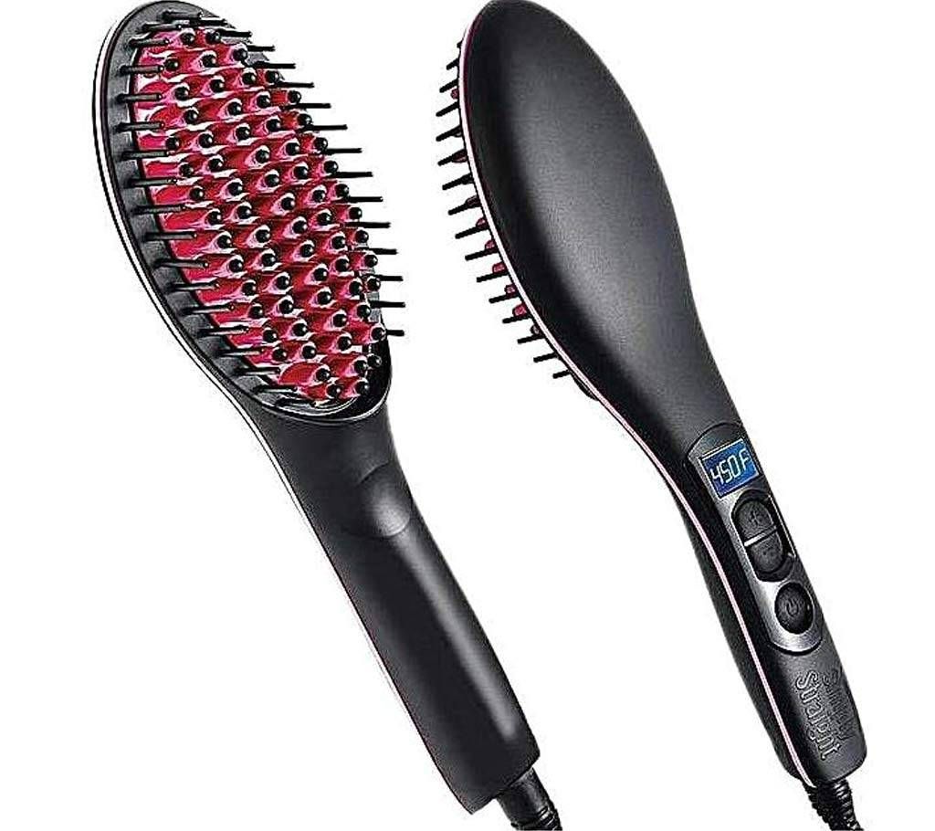 Simply Straight Ceramic Brush Hair Straightener - Black and Pink