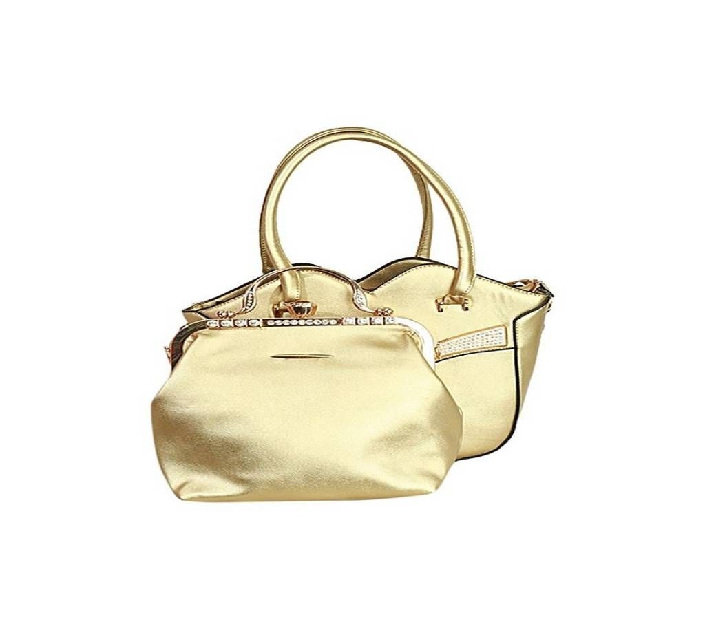 PACK OF 2 GOLDEN SYNTHETIC LEATHER SHOULDER BAG FOR WOMEN