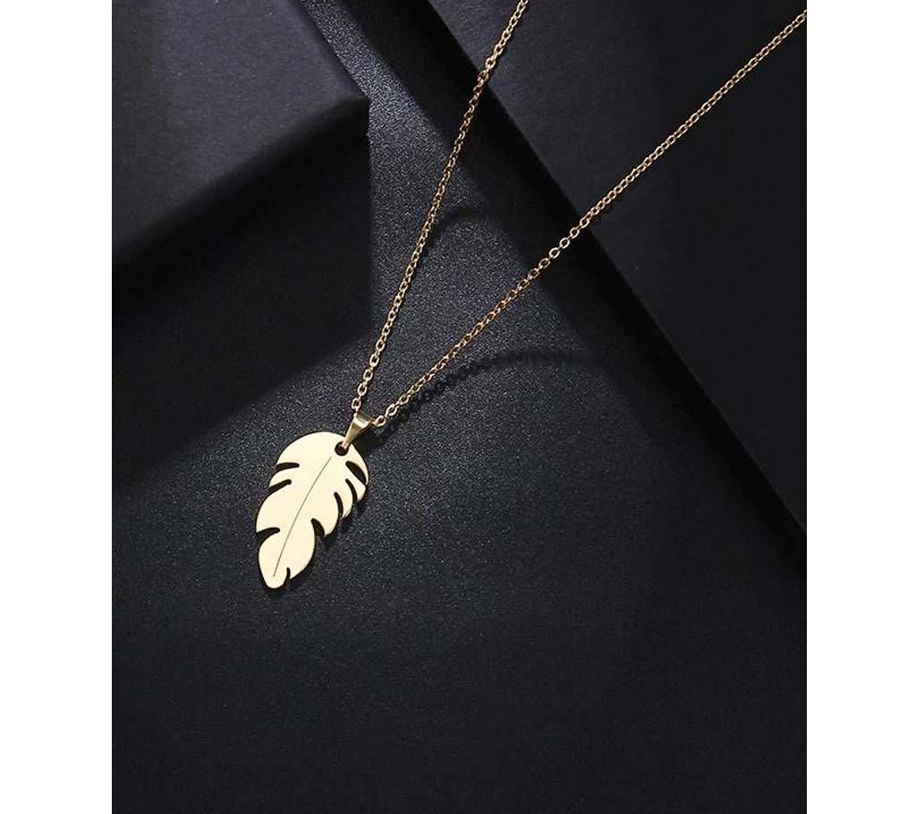 CACANA Stainless Steel Necklace For Women Man Lover's Feather Gold