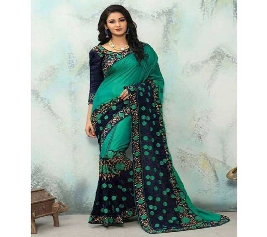 INDIAN ROYAL BLUE & DARK GREEN GEORGETTE SAREE FOR WOMEN