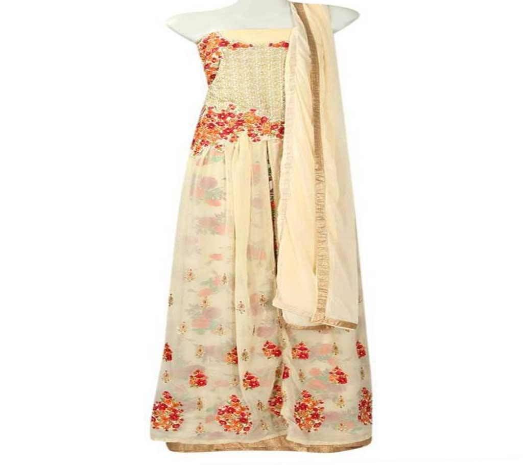 Heavy Designer Semi stitched Party Wear Beautiful Beige Georgette Long Gown