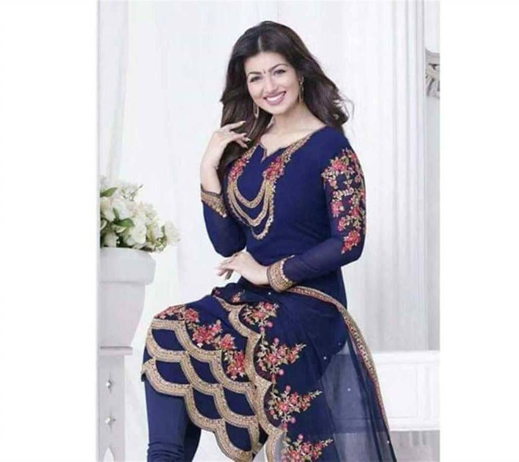 Un stitched replica Georgette embroidery three piece  