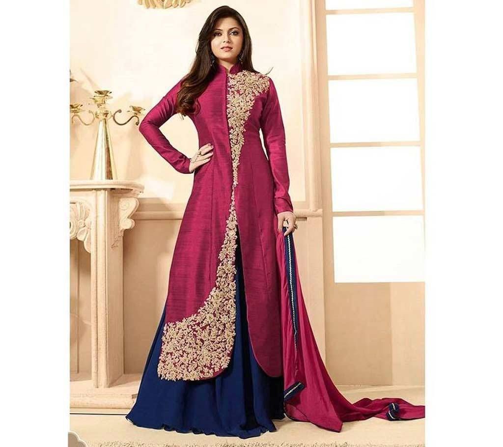 Semi Stitched Katan Long Party suit - Copy