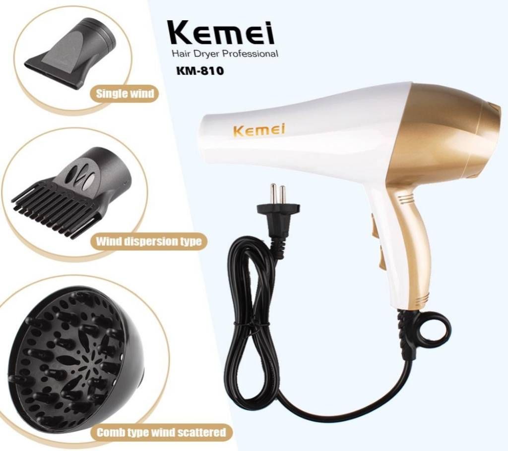 Exclusive Ladies Hair Dryer Kemei KM-810 4 In 1 - White and Golden