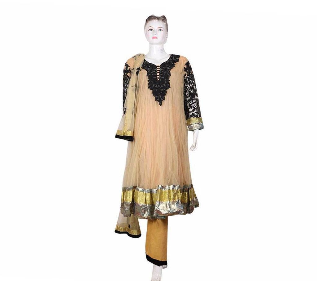 ready made stone with soft net mixed cotton three piece 