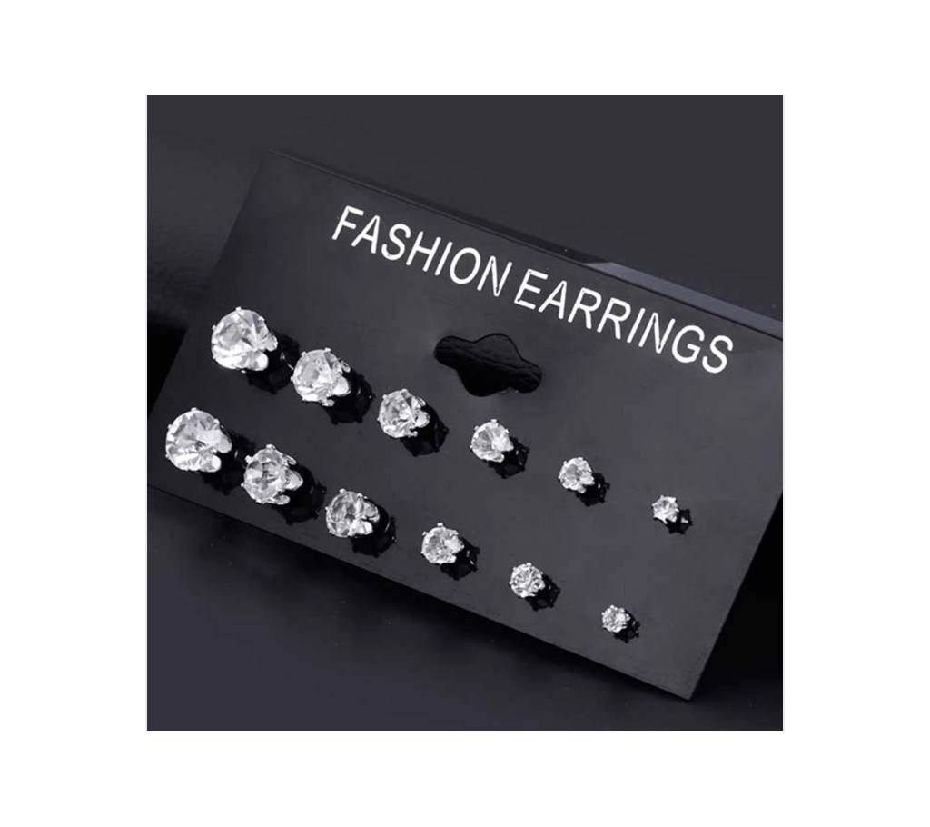 Fashion 6 Pair/ set Punk Zircon Crystal Earrings