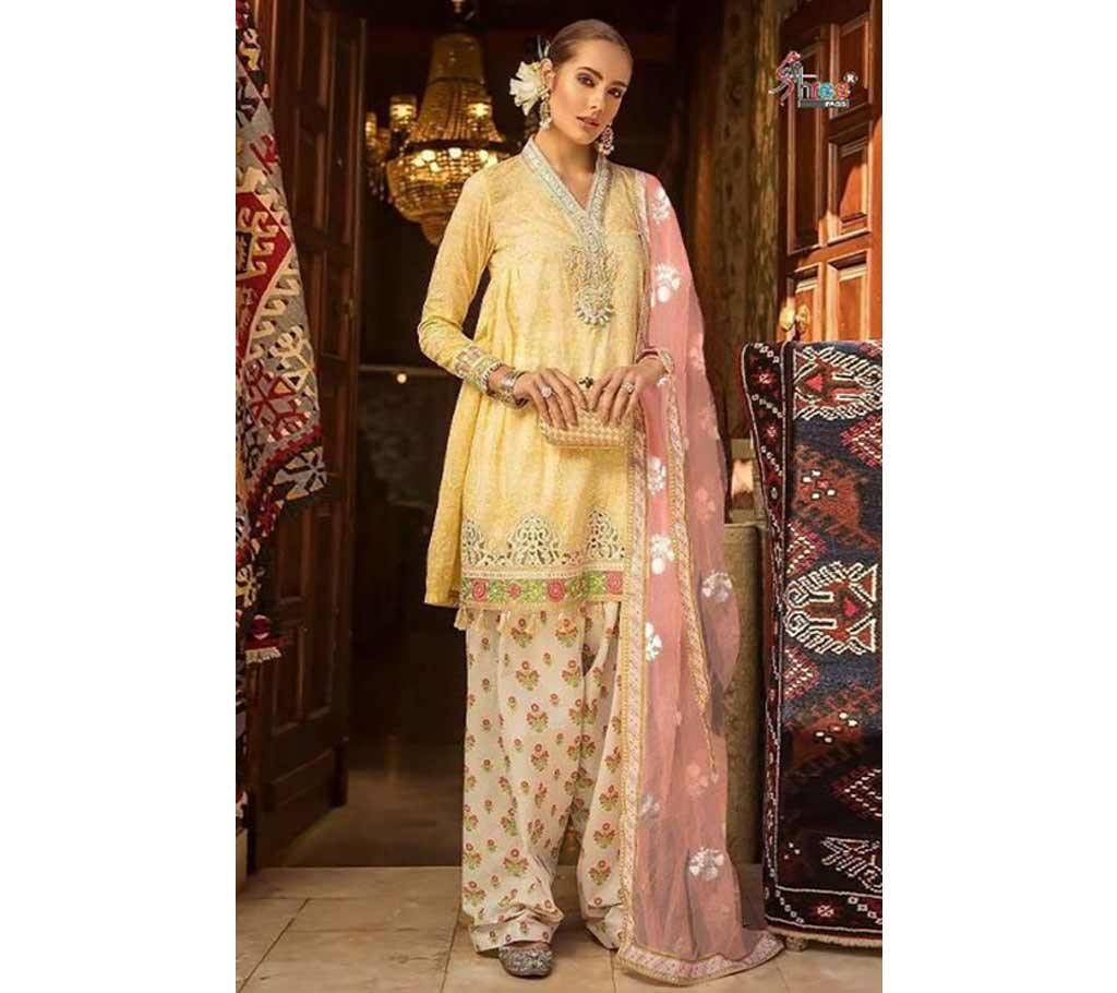 Mariya B Lawn Spring Summer 19 - 1613 - Light Yellow Gold Cambric Cotton Unstitched 3Pcs