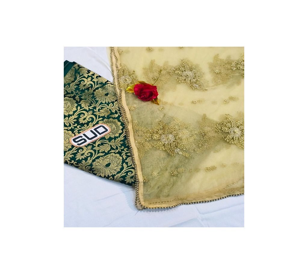 Banarasi Brocade Dress- 04 ForestGreen & Golden Combined Color