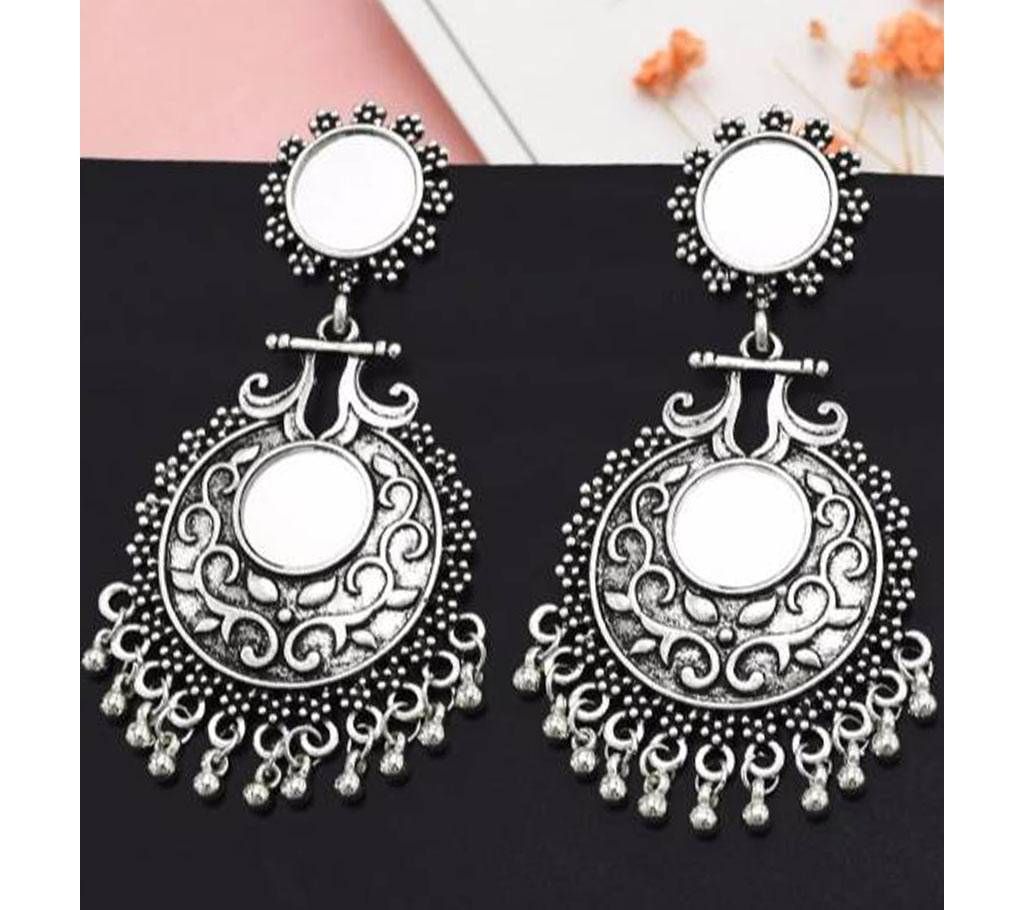Vintage Silver Colour Long Dangle Earrings For Women