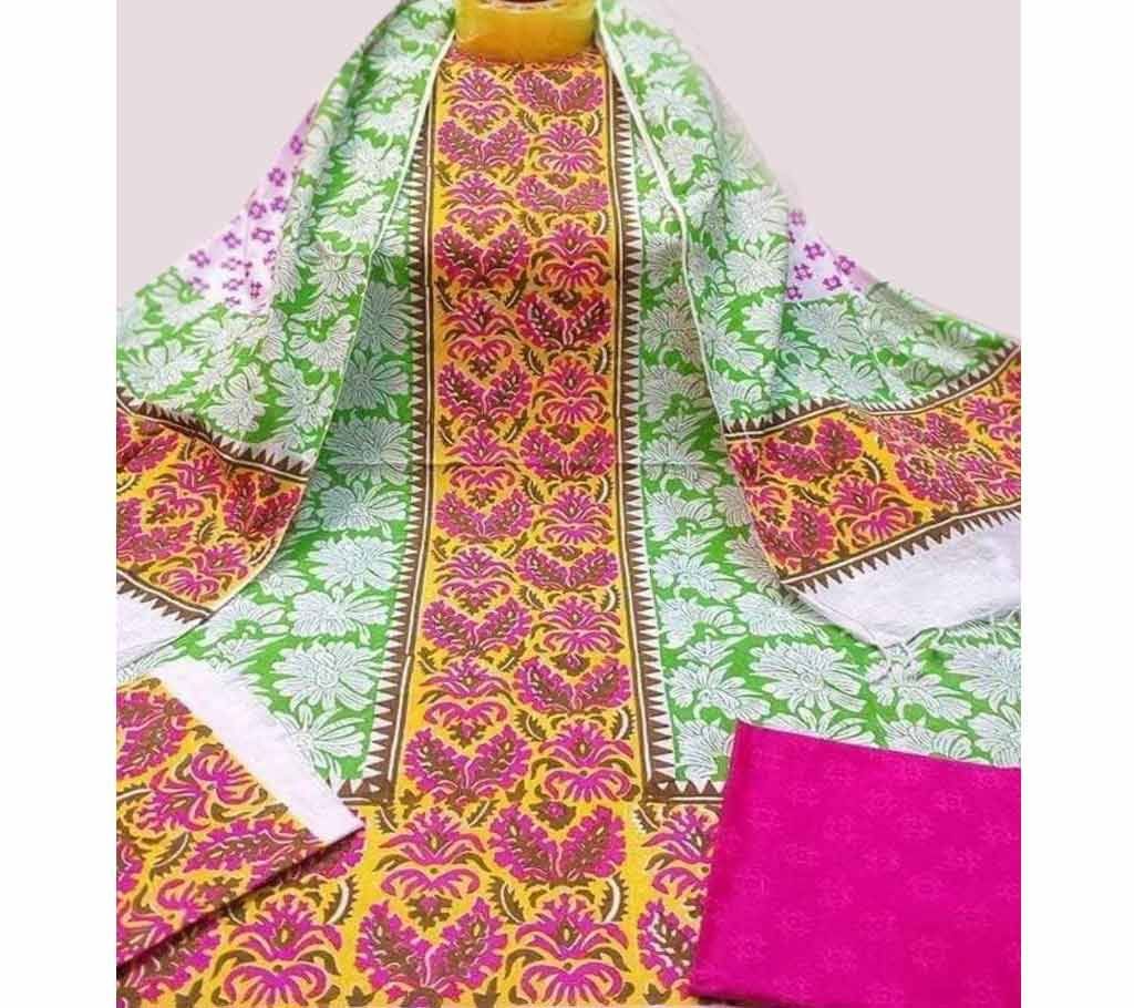 Unstitched Regular Block Design Cotton print 3-Piece