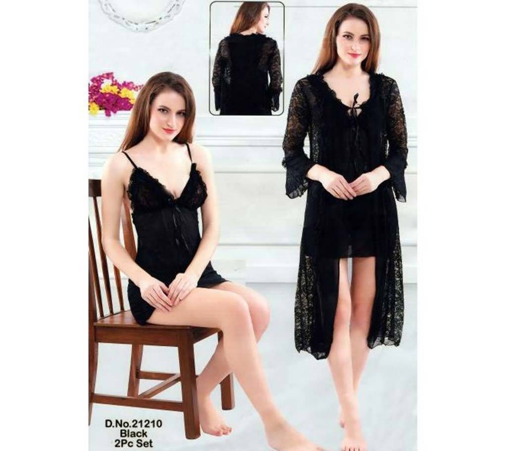 Fashionable Two Part Nighty-21210 Black