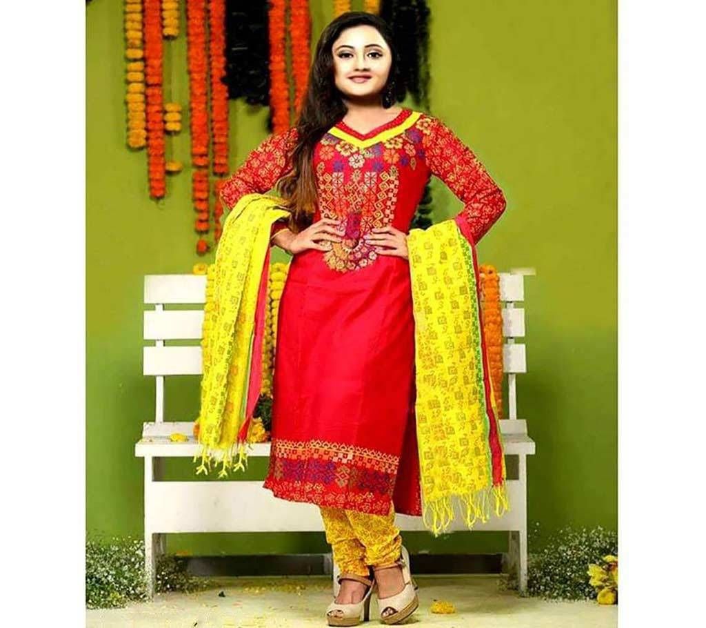 Un-stitched rajdhani voyel cotton block print salwar kameez seblock-701