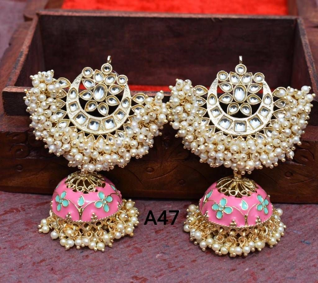 Festive Earrings With Antique Design - 002 - Blush Pink - A47 - AMI