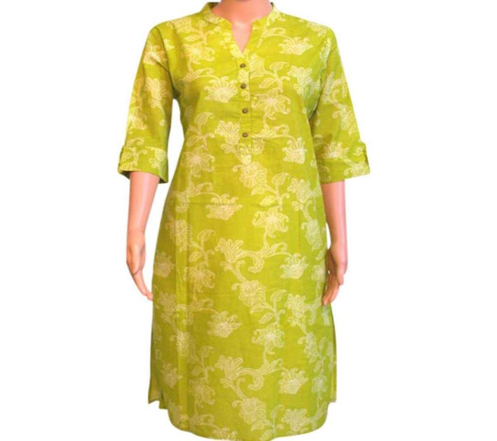 Lime Kalamkari Cotton Kurti