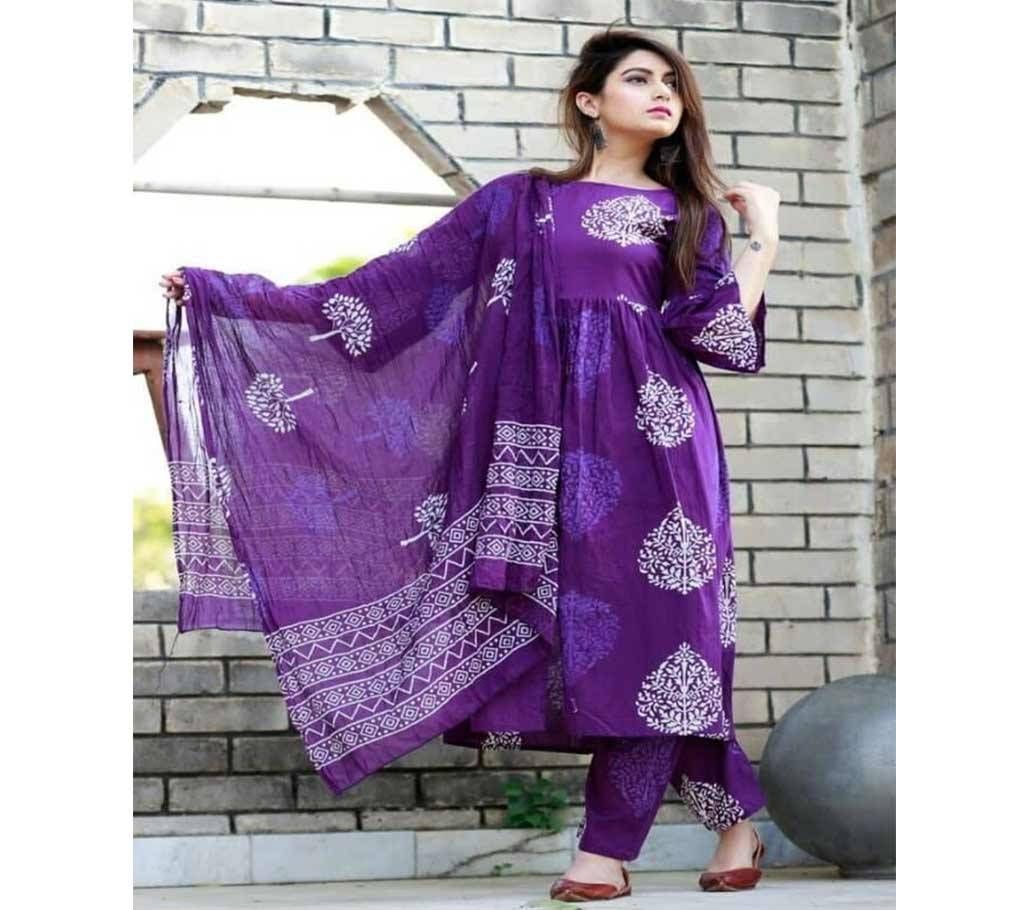 Violet Block Printed Salwar Kameez For Women-free size