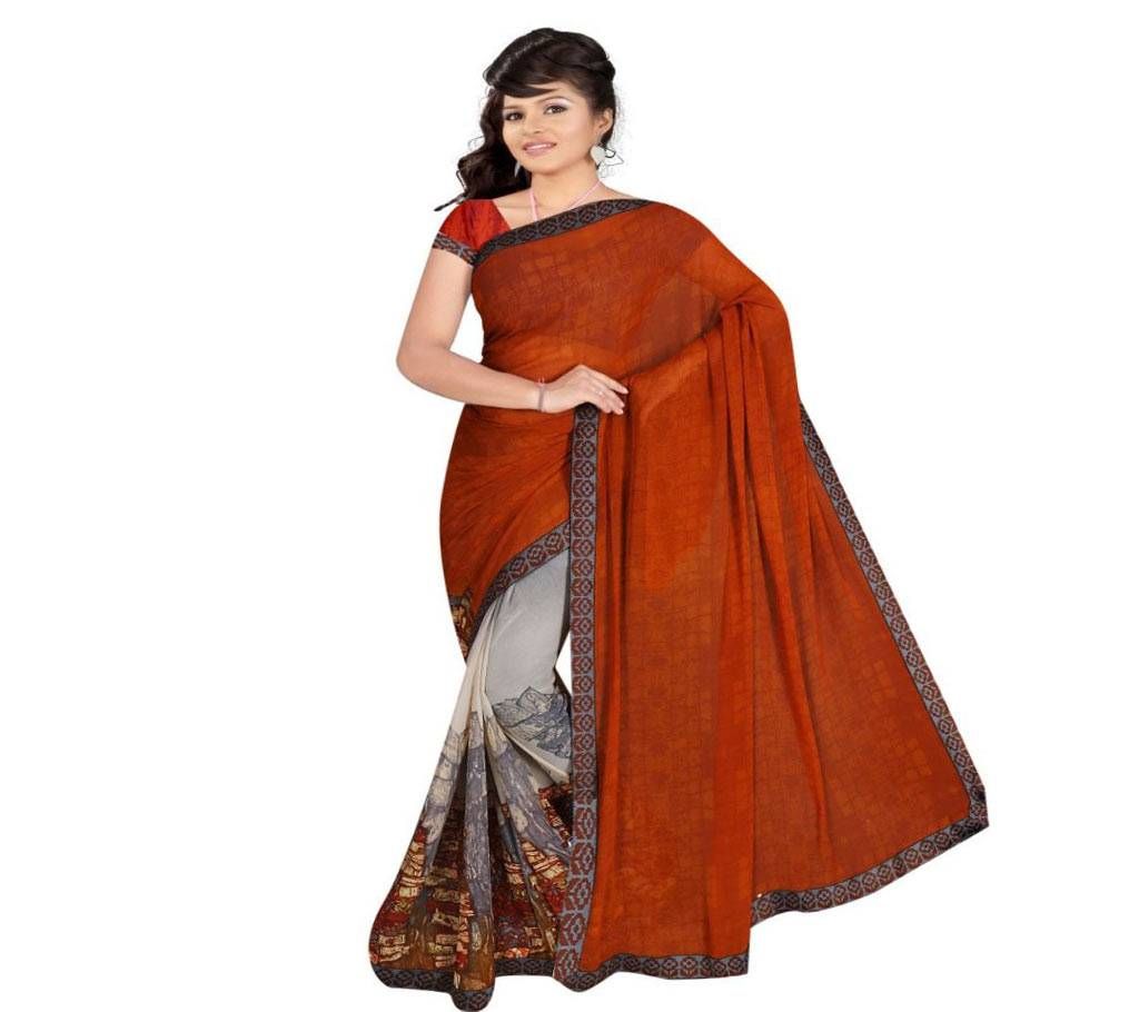Indian Rust And Ash Color Silk  Printed saree For women (Copy)