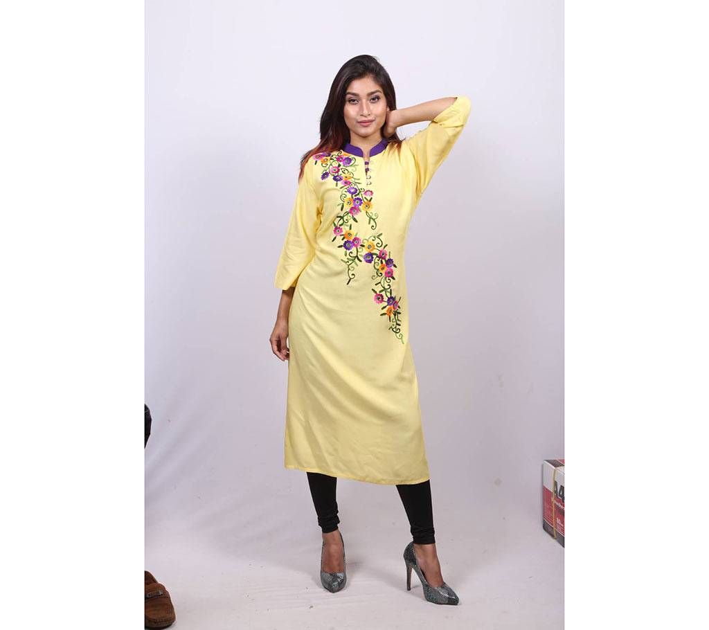 Stitched Yellow Cotton Kurti for Women