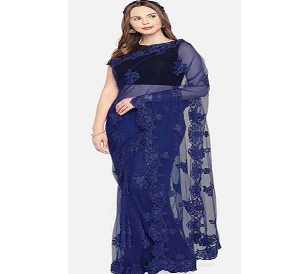 Heavy Banglori Silk Embroidery Saree  02  Navy Blue  AMI