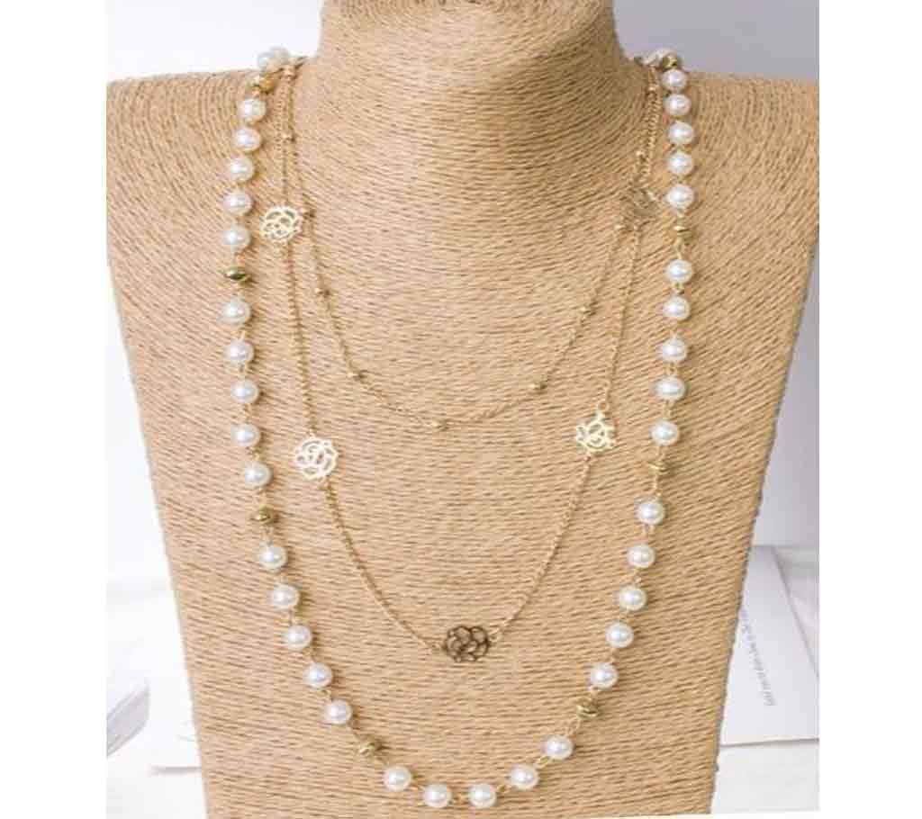 Multilayer Long Chain Imitation Pearl Rose Flower Necklaces