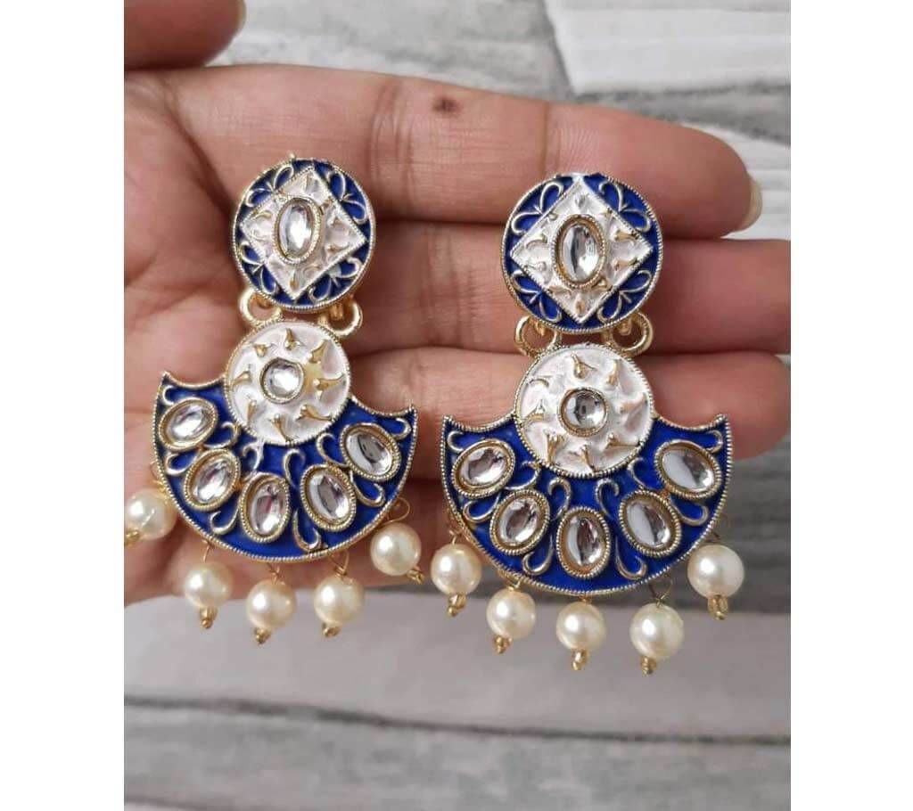joypuri meenakari ear ring with kundan and pearls