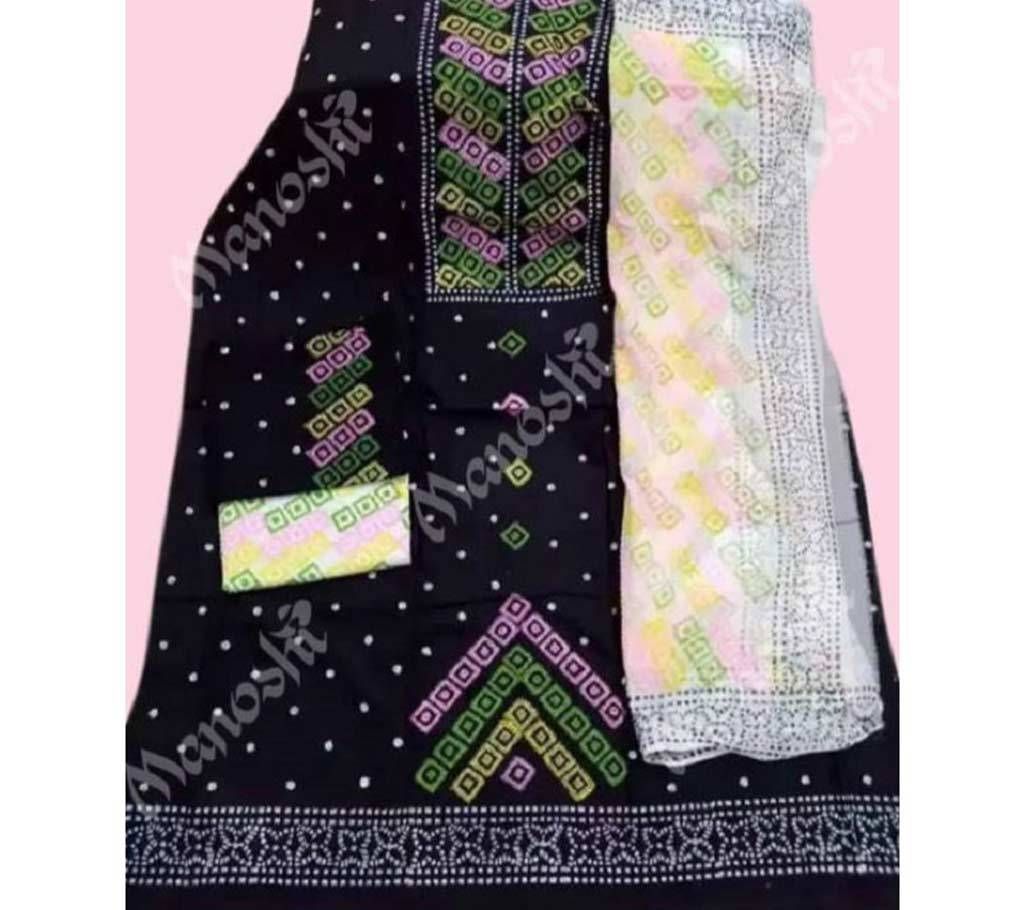 Unstitched Block Printed Three Piece for Women Black