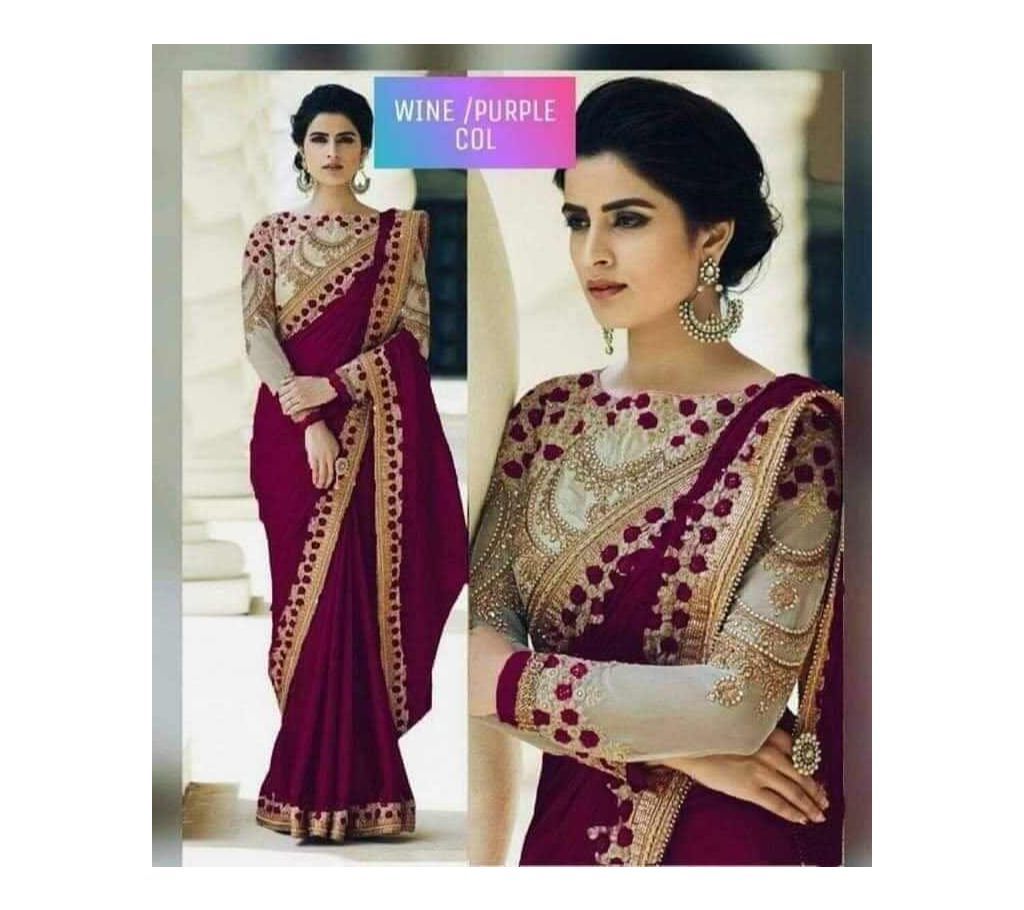 Exclusive Purple Coloure Saree Weightless Georgette Blouse Pice Include