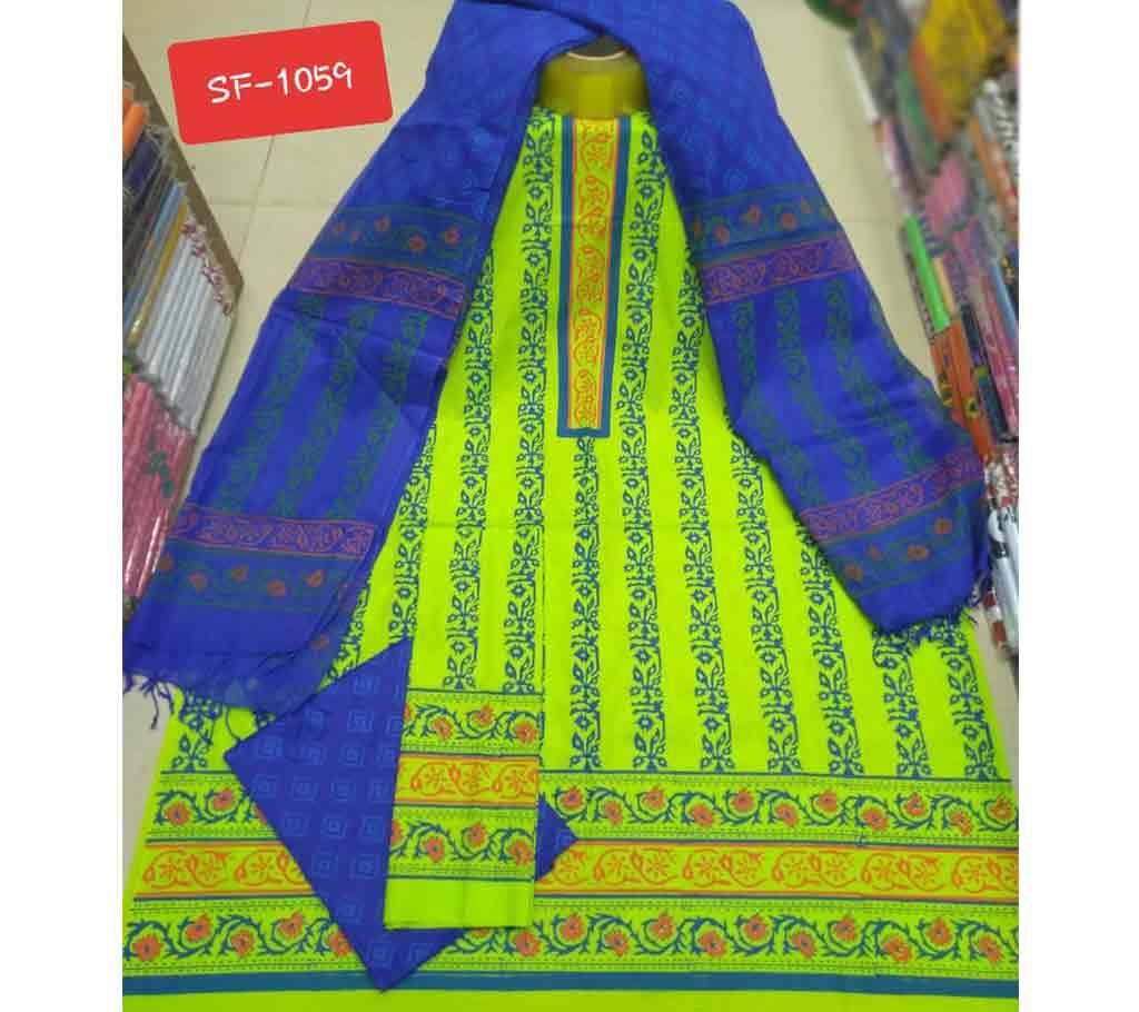 Block Printed Unstitched Cotton Three Piece- Ligth Lamon 