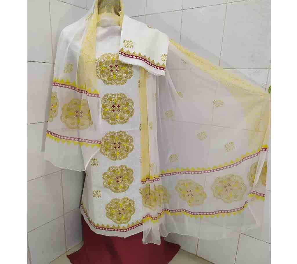Unstitched Regular Block Design Cotton 3Pcs-Copy-White