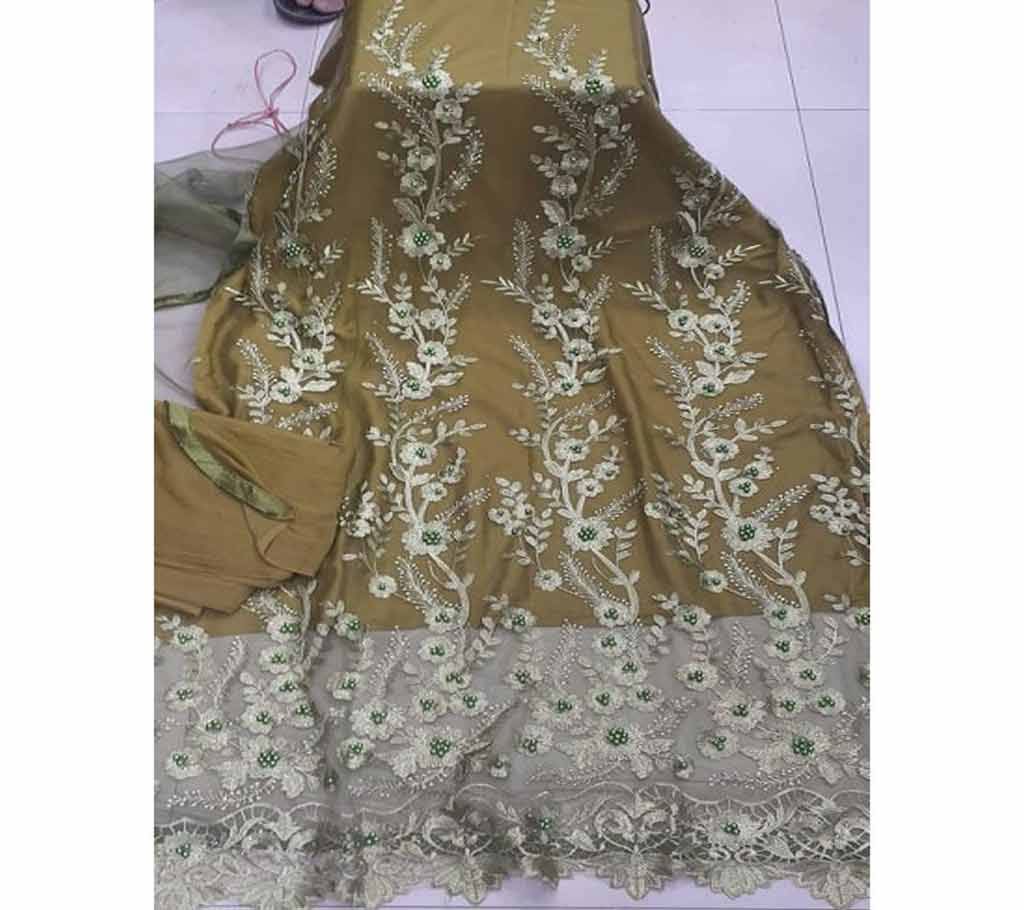 Unstitched Fabric Embroidered Cotton Net Unstitched 3 Piece(With inner)-16