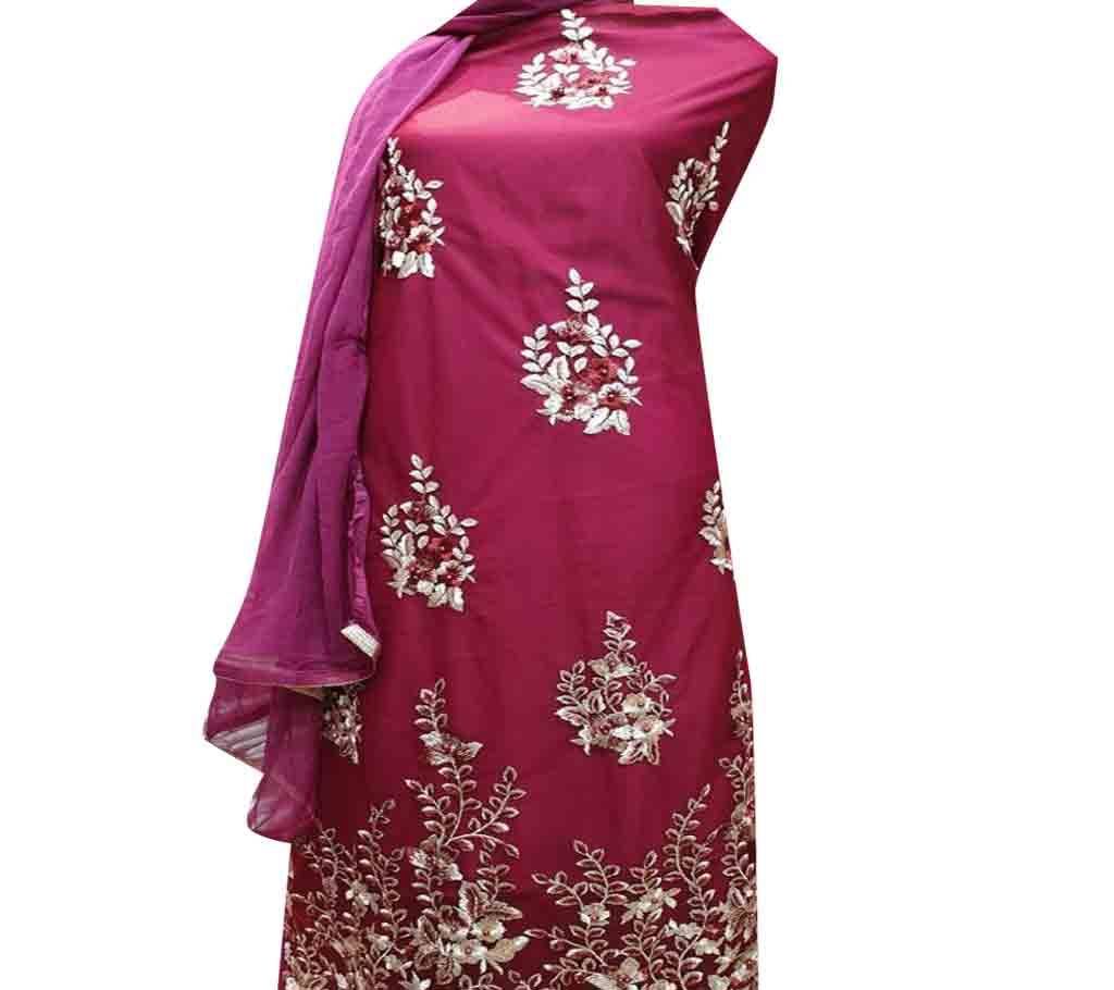 High Fabric Embroidered Cotton Net Unstitched 3 Piece(With inner)-N16