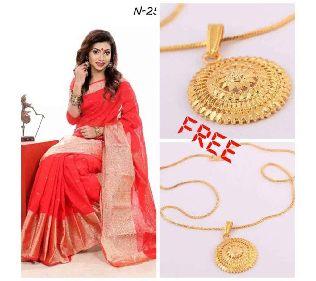 red jori chapai sharee with pendant free
