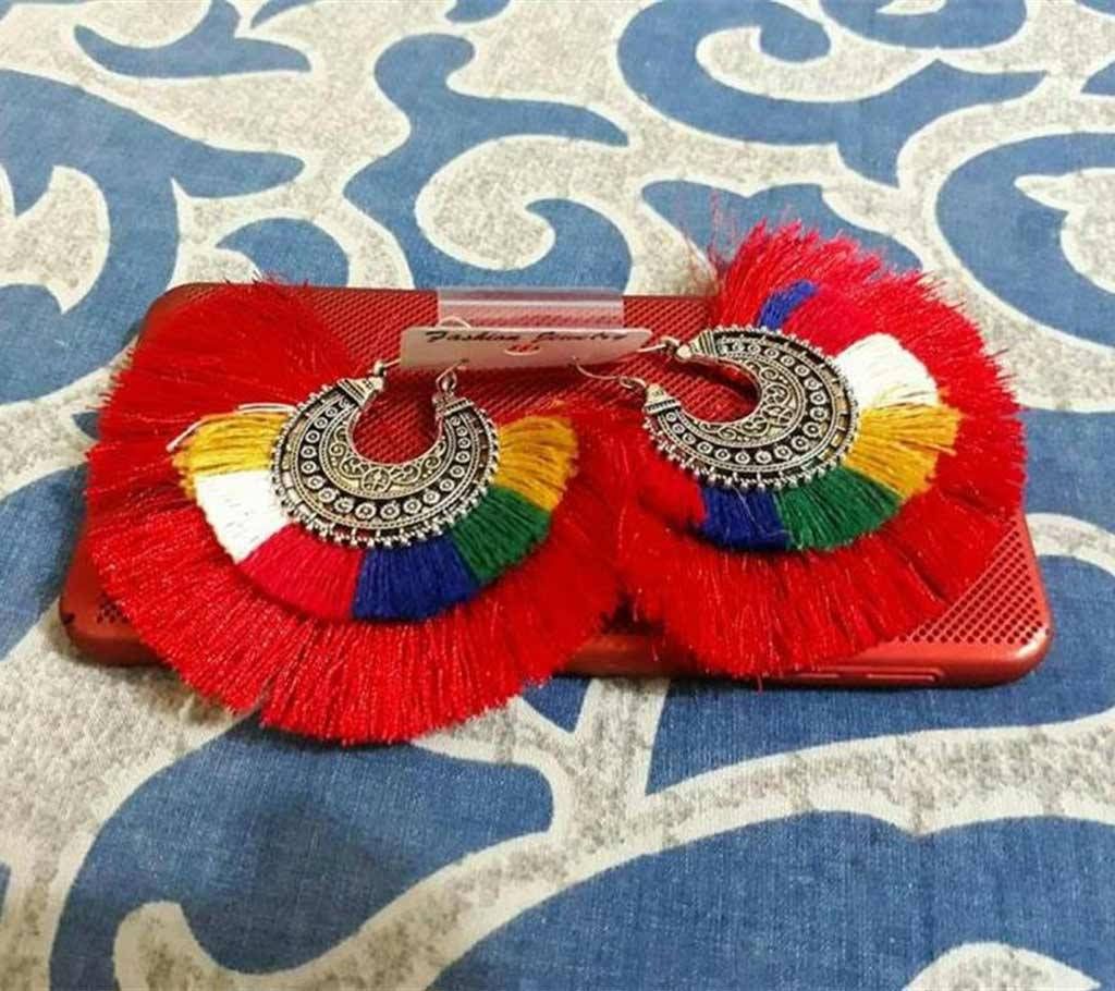 thread earring red color 