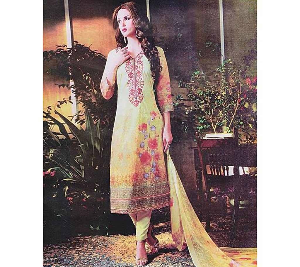 Unstitched Pale Green and Red Cotton Salwar Kameez For Women (Copy)