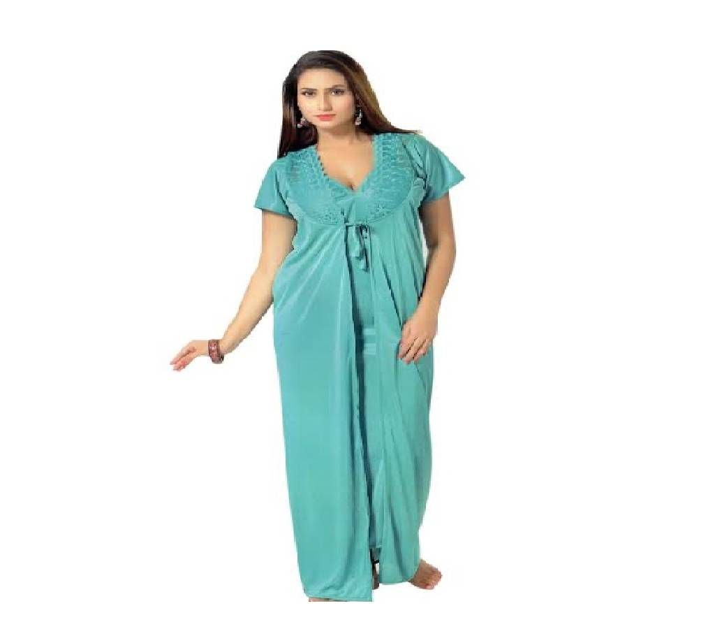 Salmon Night Dress for Women- Sky Blue (2 Part)