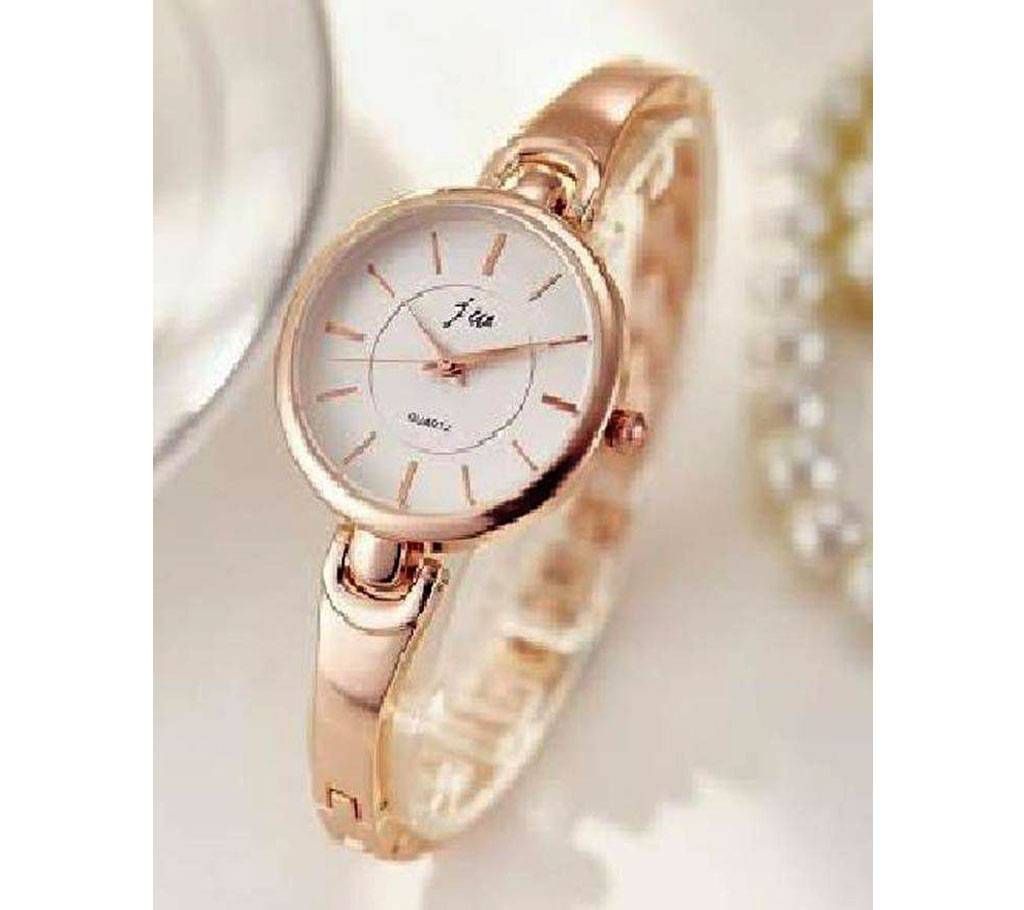 ladies golden stainless steel analogue watch 