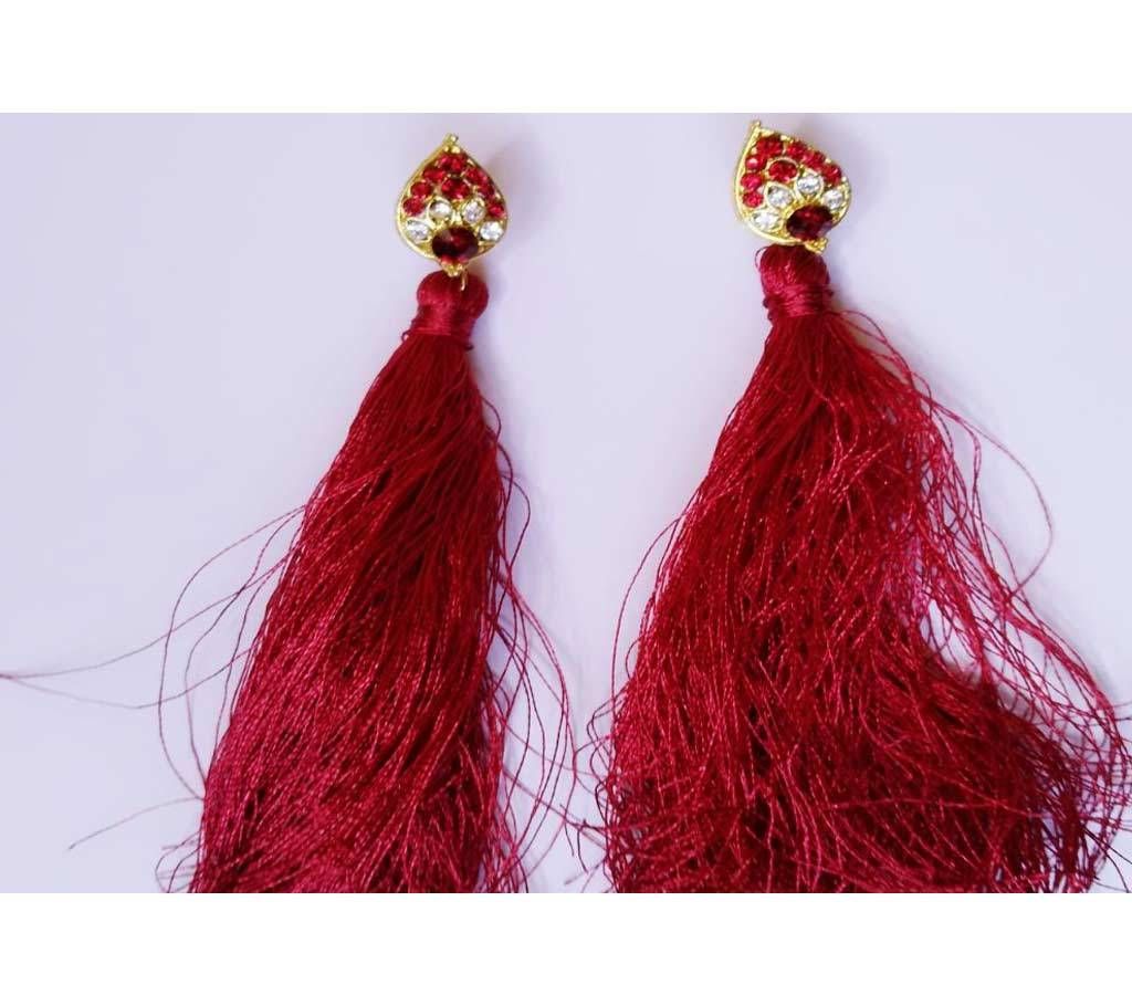 silk thread and stone setting earring 