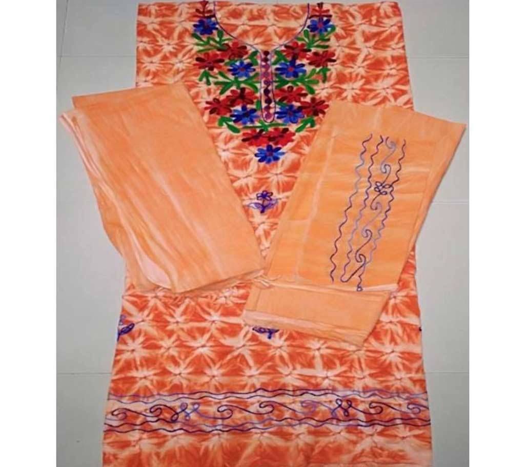 Unstitched Embroidery Work Cotton Three Piece