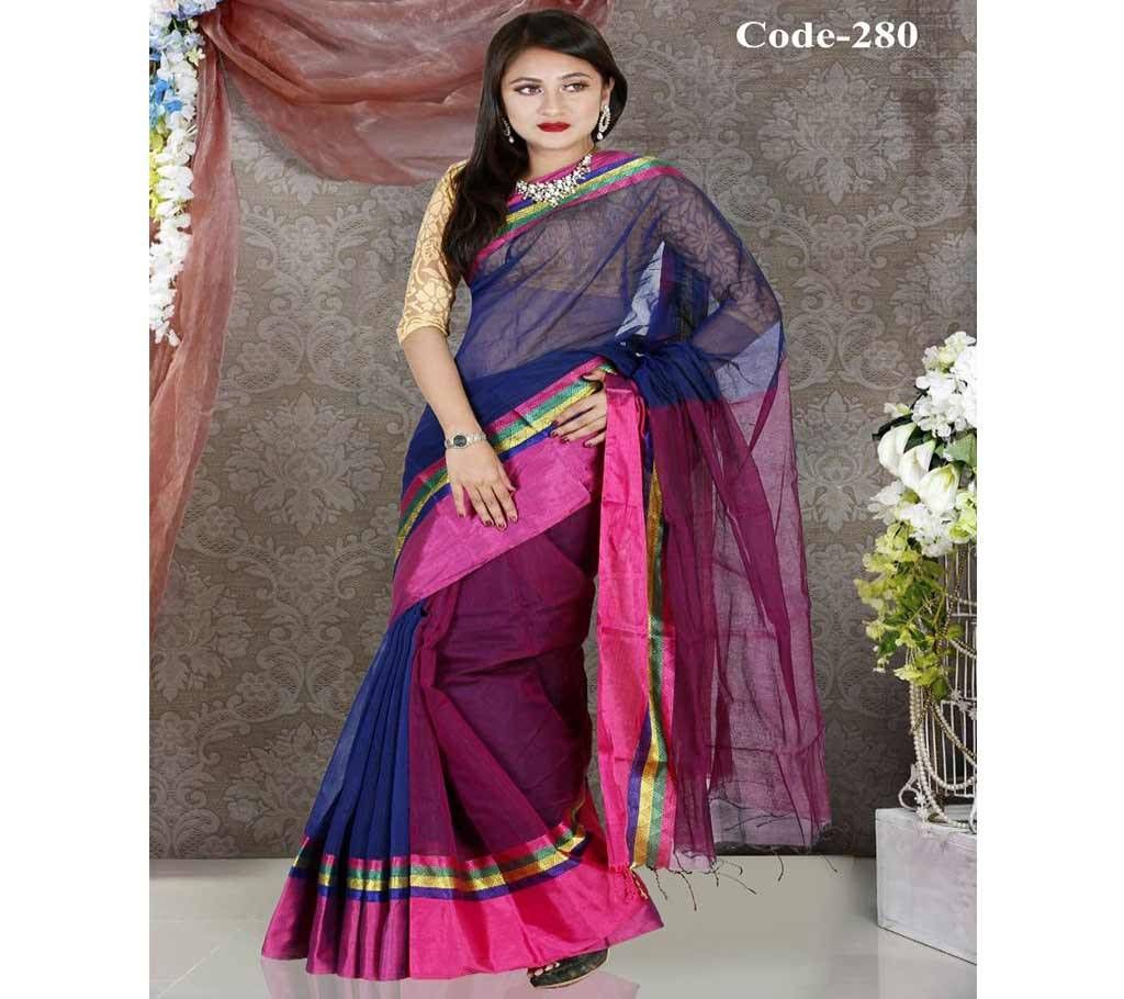 Navy Blue & magenta Half Silk Sharee