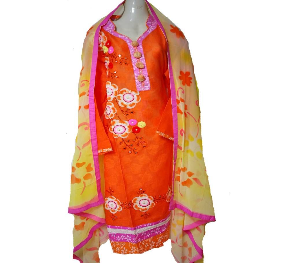 Orgendi Cotton Full Sleeves Three Piece For Women