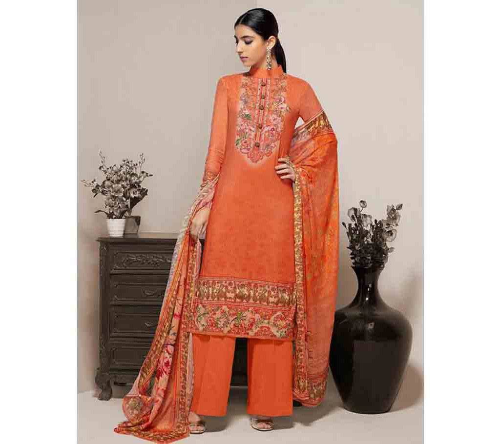 Jinaam Carnation Unstitched Printed Cotton Three Piece