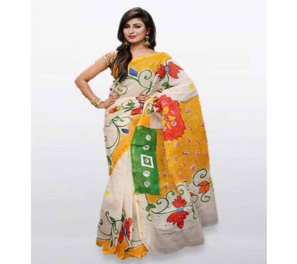 Multi-Color Cotton Kota Handprint Saree for Women Bois-37
