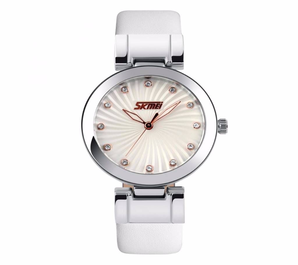 Skmei 9086 - White Leather Analog Watch for Women