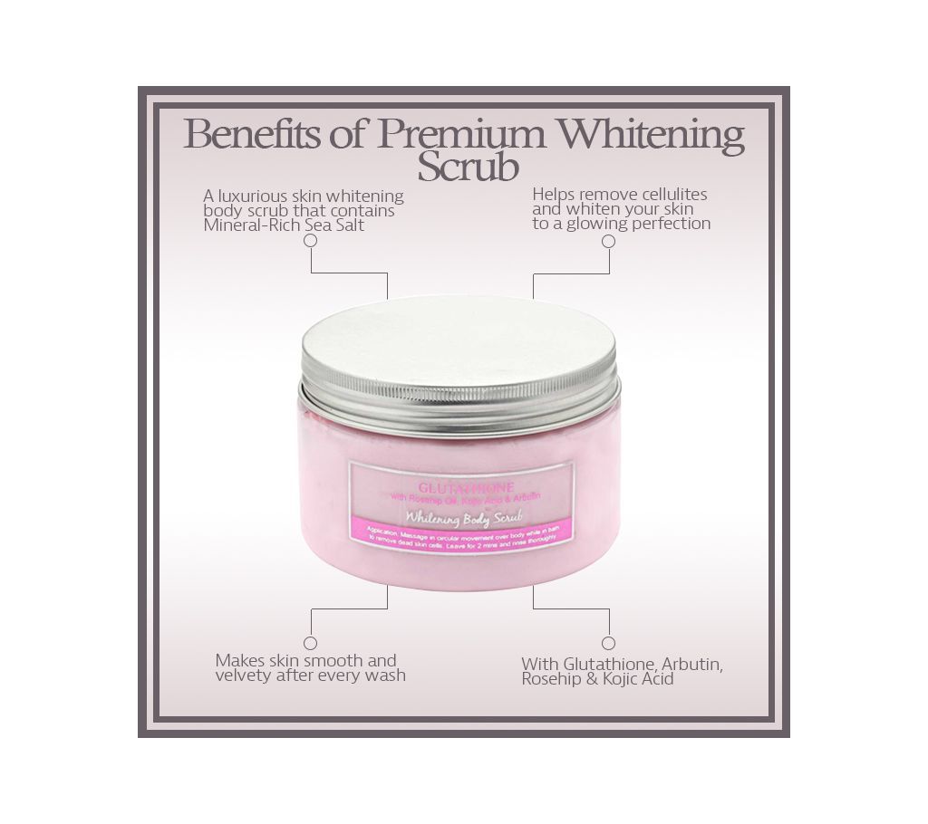 Premium Whitening Scrub with Glutathione, Arbutin, Rosehip & Kojic Acid  Premium Whitening Scrub with Glutathione, Arbutin, Rosehip & Kojic Acid  Japan