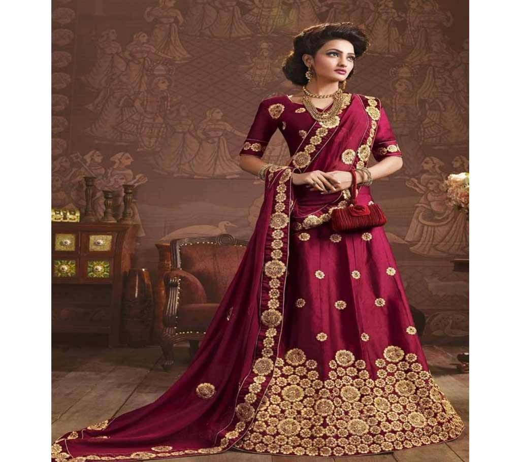 Semi-Stitched Indian Dhupian Cusha Embroidery Lehenga Copy
