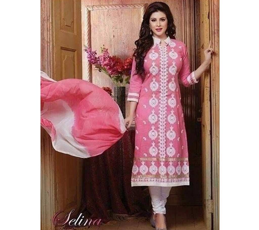 Unstitched block printed Rajdhani voyel cotton Salwar Kameez stblock-341