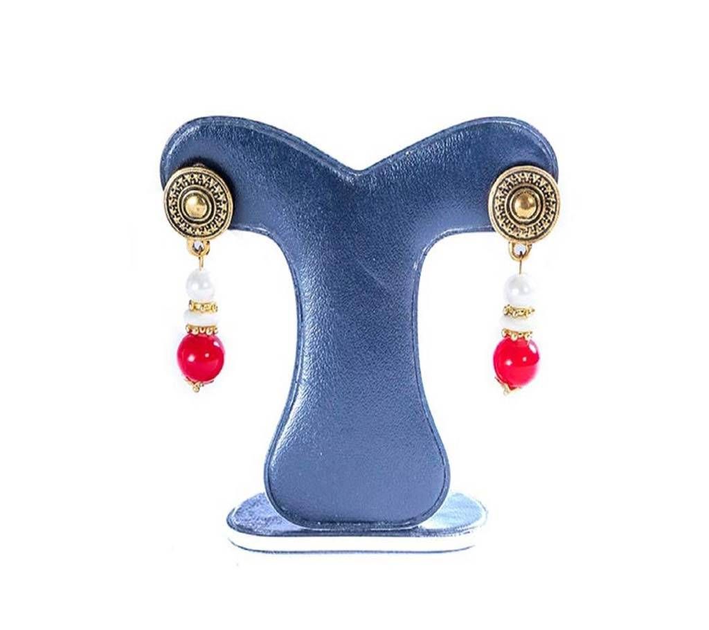 Red & White Stone Setting Earring