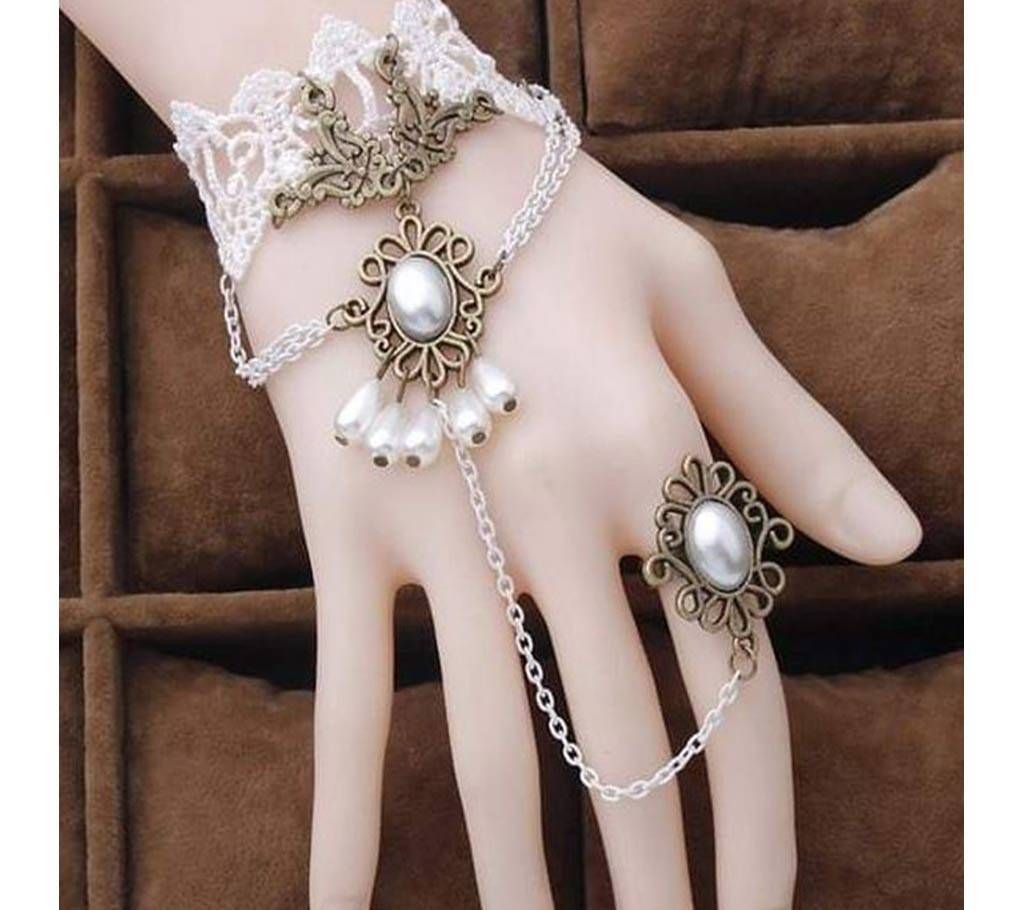Women Handmade Red Rose Lace Flower Drop Bracelet