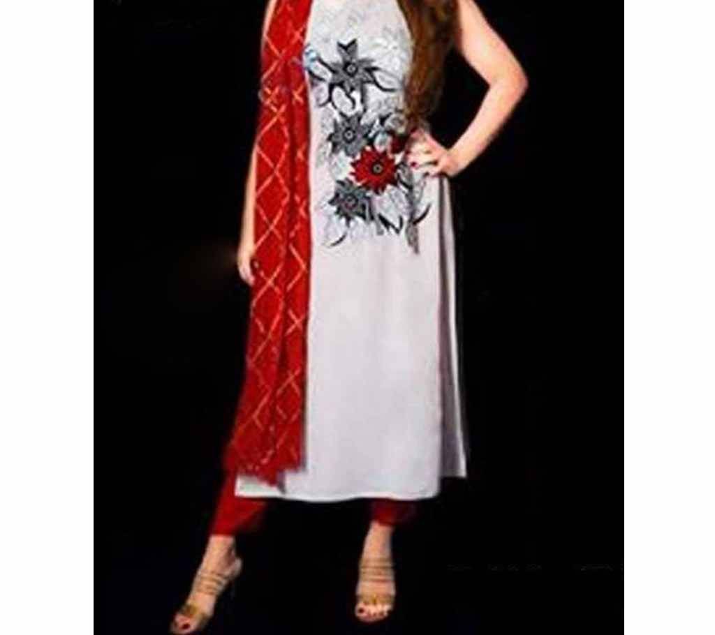Un-Stitched White Georgette Salwar Kameez - Copy